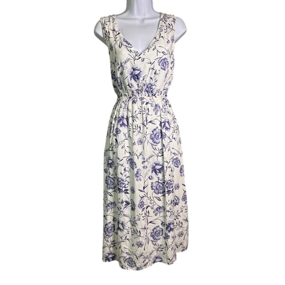 Cynthia Rowley Floral Linen Midi Dress Size 4 Feminine Bloomcore Coastal Romance